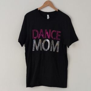 New Dance Mom Cotton Bella Canvas Black Pink Silver Sequin T-Shirt L & 2XL